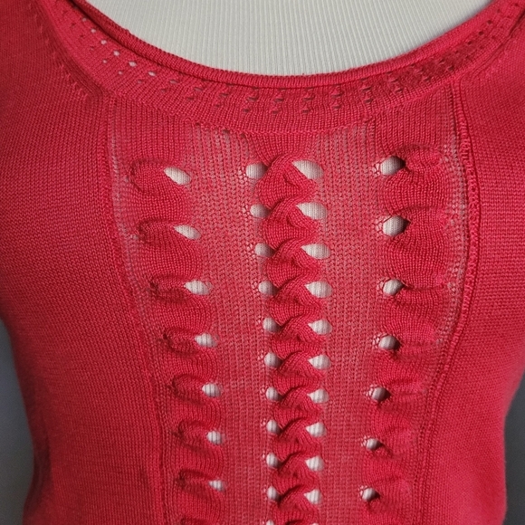 CAROLINA Herrera knit top short sleeve  scoop neck red sweater - Picture 3 of 11
